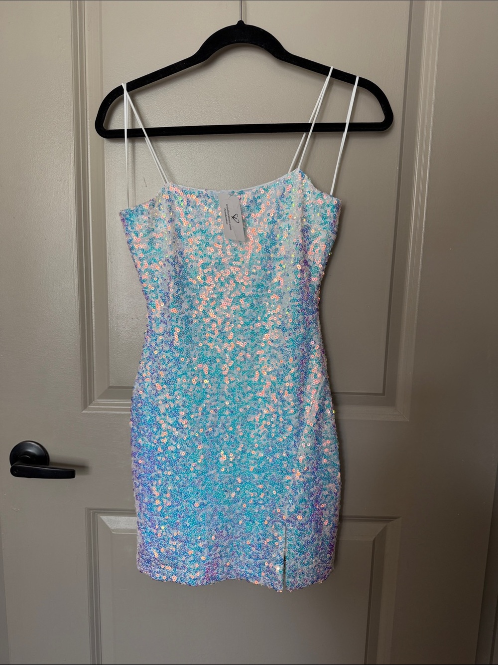 Sequin Spaghetti-Strap Mini Dress - Iridescent